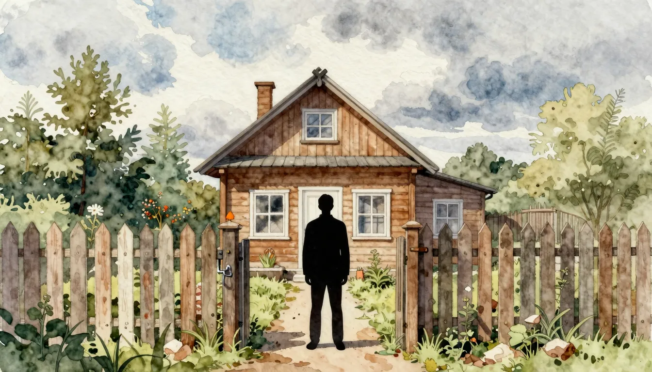 Watercolor style. A silhouette of a man standing alone in fr...