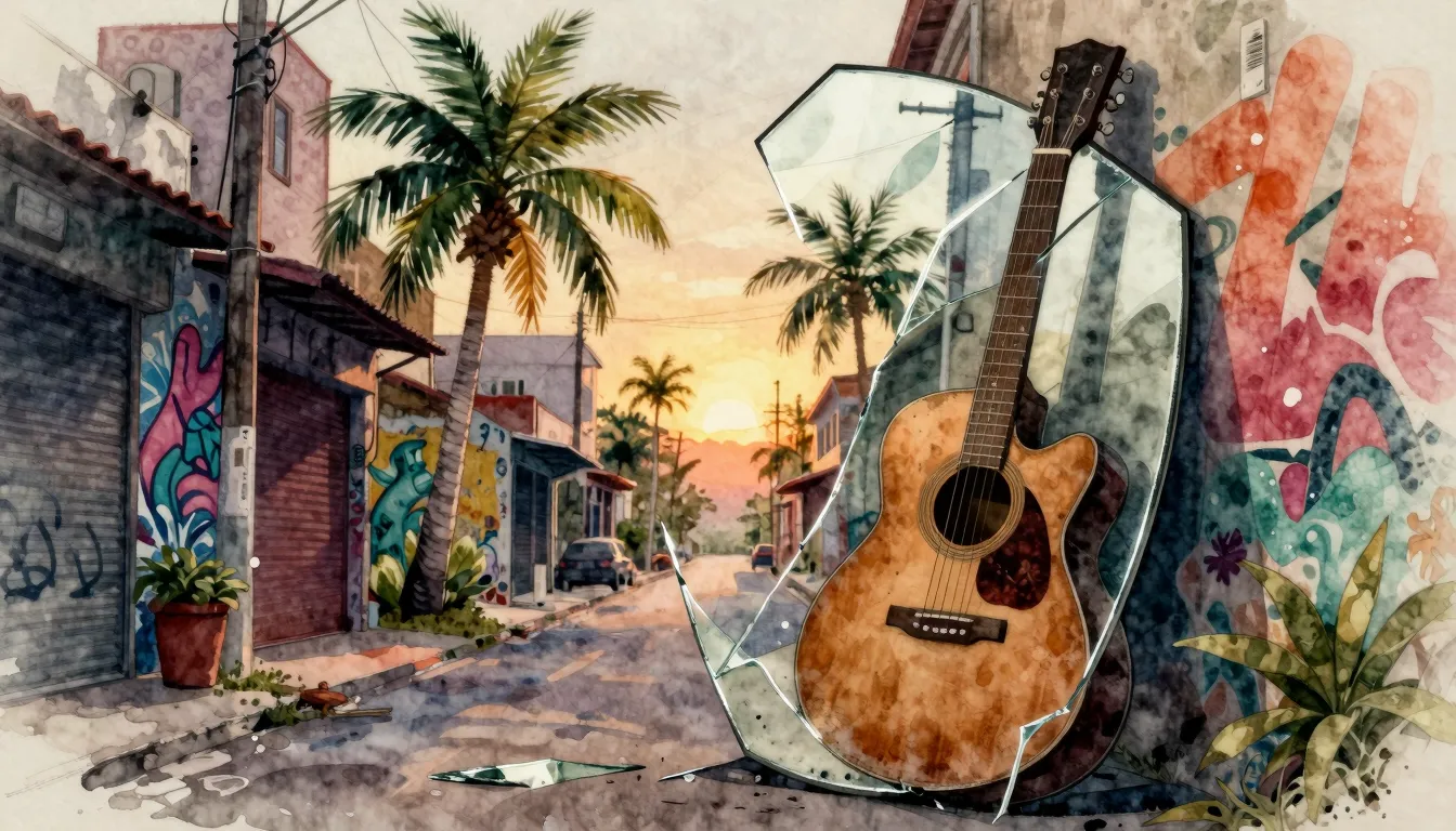 Watercolor style. Silhouette of a broken mirror reflecting a...