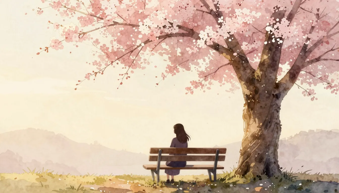 Watercolor style. Silhouette of a woman sitting on a wooden ...