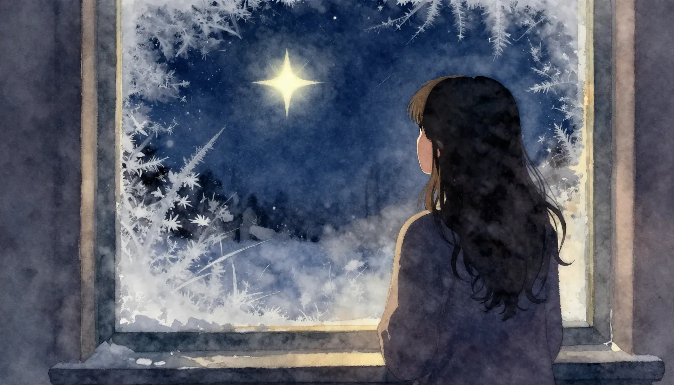 Watercolor style. Silhouette of a woman looking through a fr...