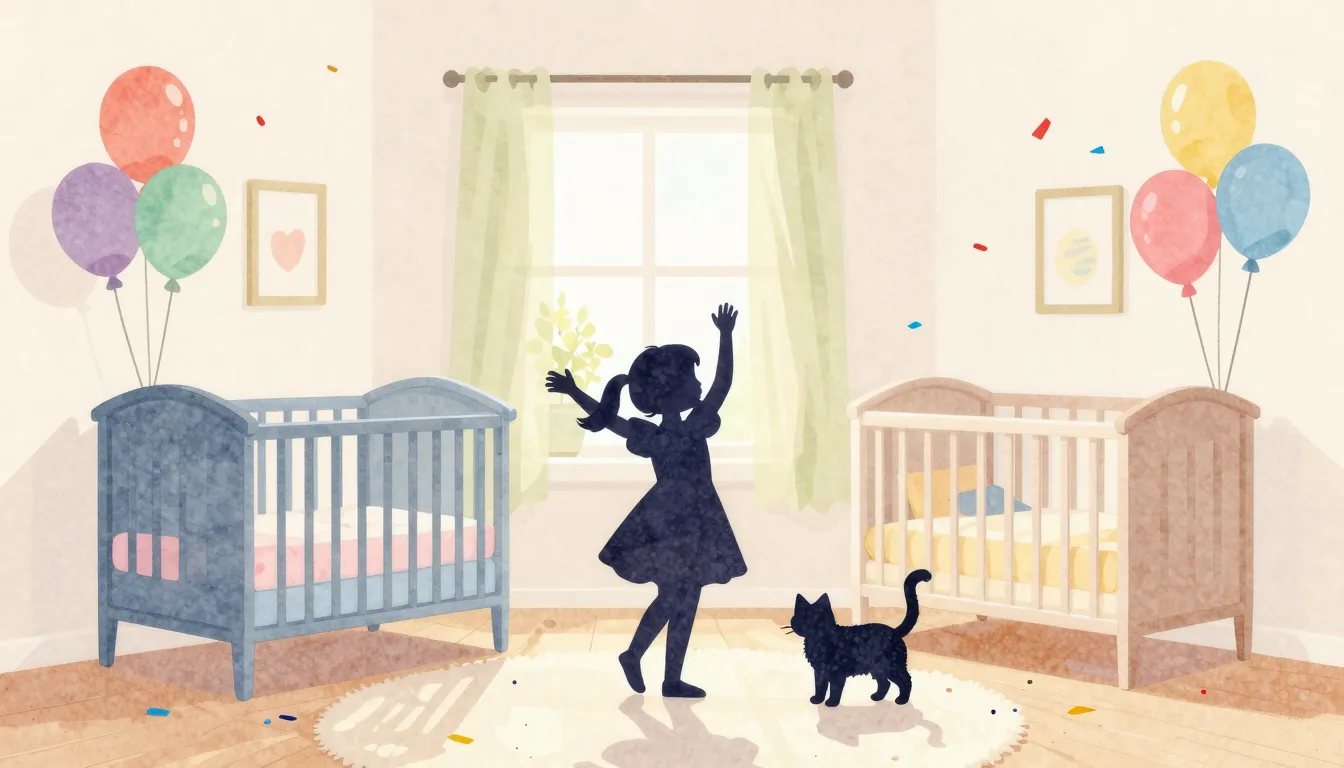 Watercolor style. A bright nursery room filled with colorful...