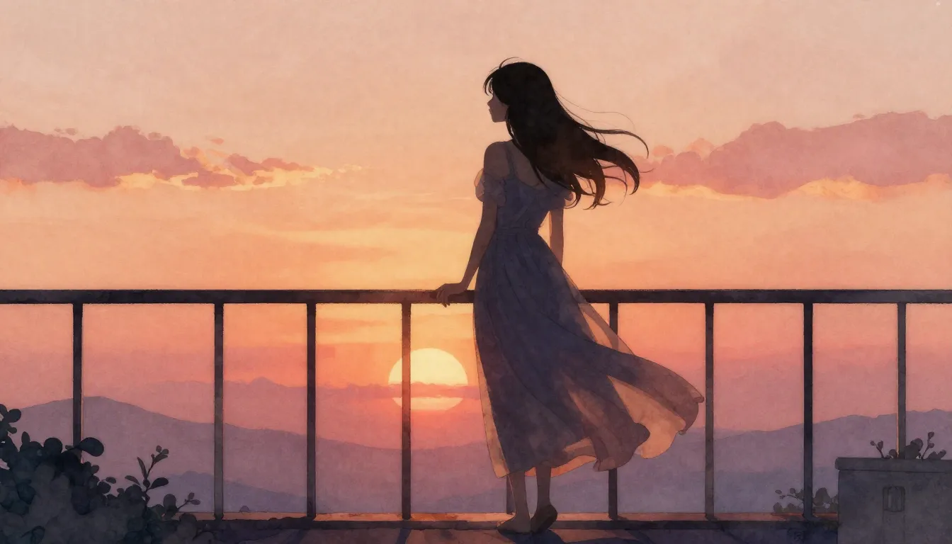 Watercolor style. Silhouette of a woman in a flowing dress s...