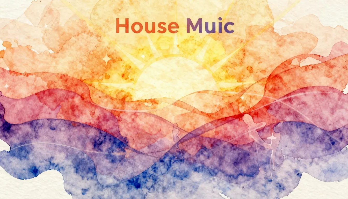 Vibrant watercolor style. House music album cover. Abstract,...
