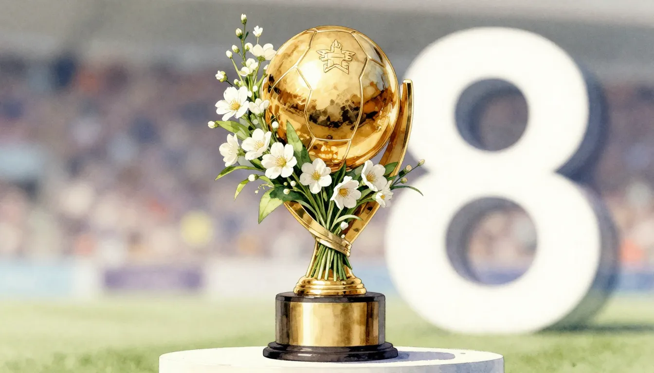 Watercolor style. A golden football trophy filled with a bou...