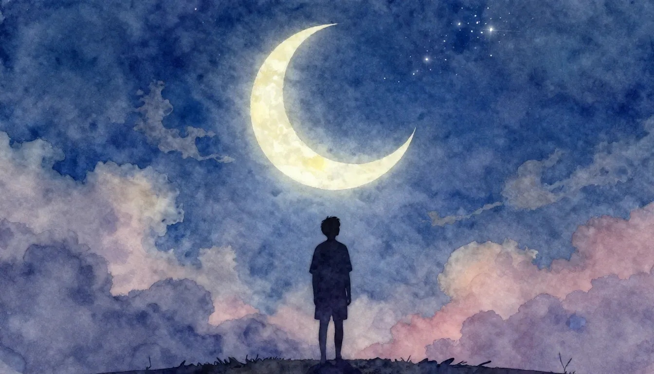 Vibrant watercolor style. A lonely person's silhouette looki...