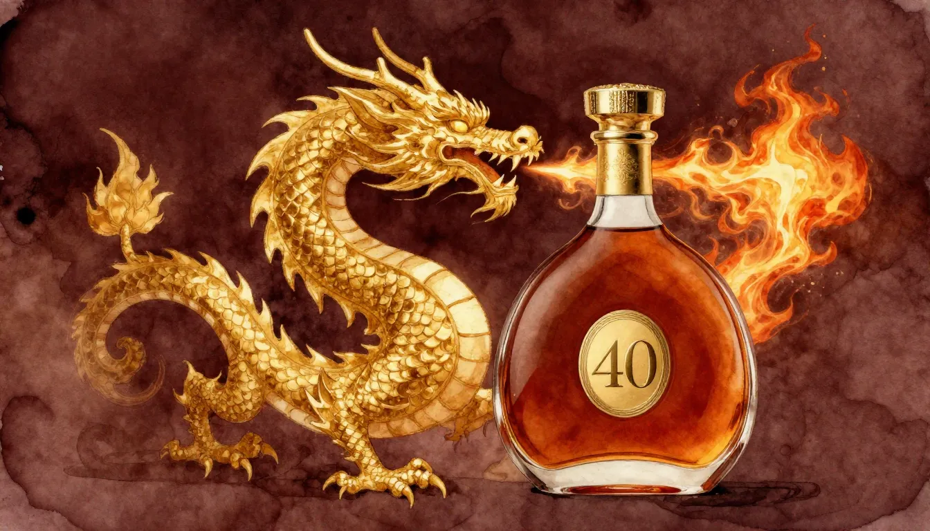 Watercolor style. Majestic golden dragon silhouette breathin...