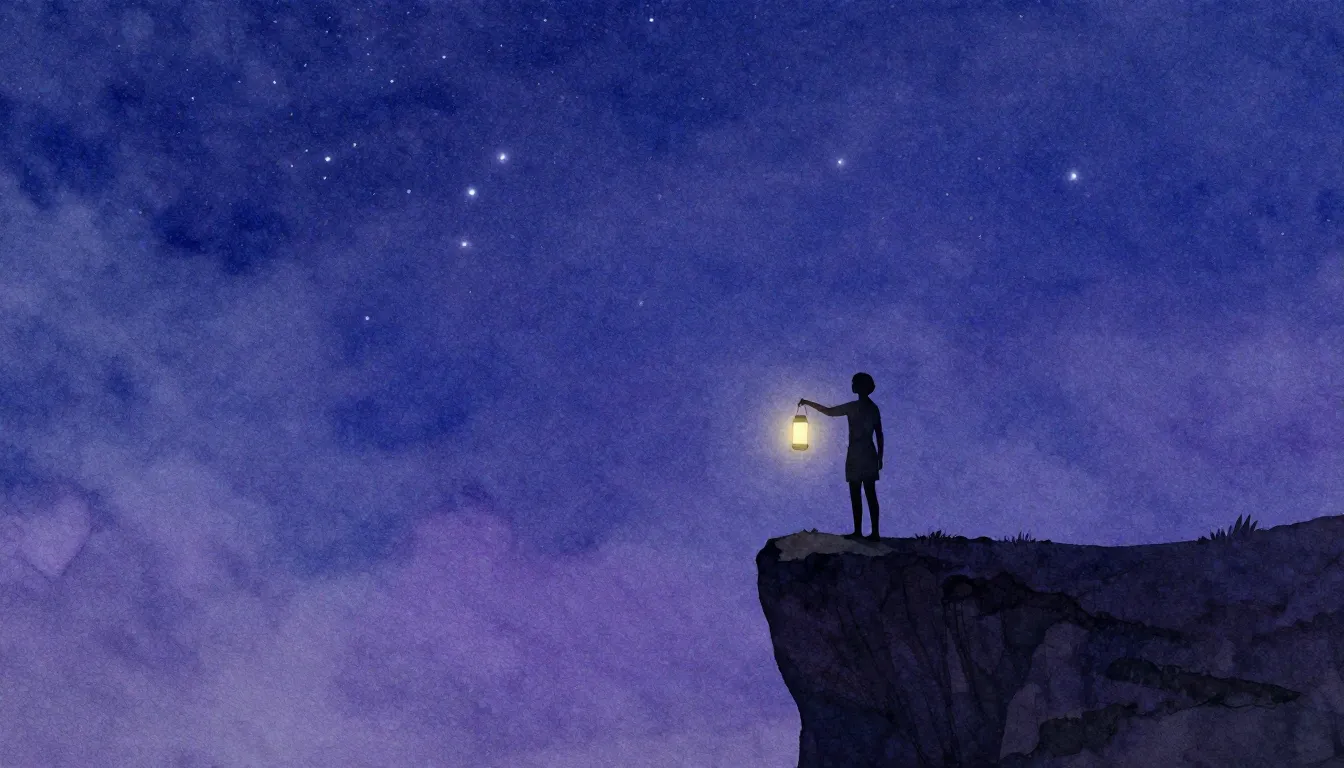 Watercolor style. Silhouette of a person standing alone on a...