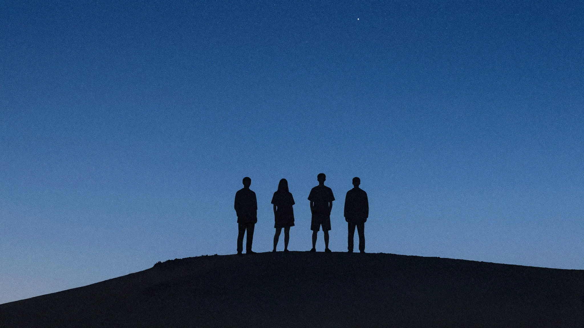 Watercolor style. Silhouettes of four friends standing on a ...