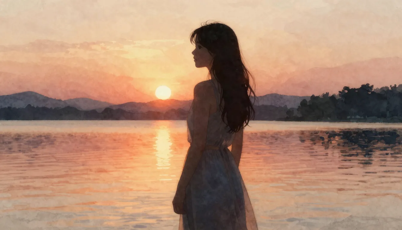 Watercolor style. A beautiful silhouette of a woman standing...