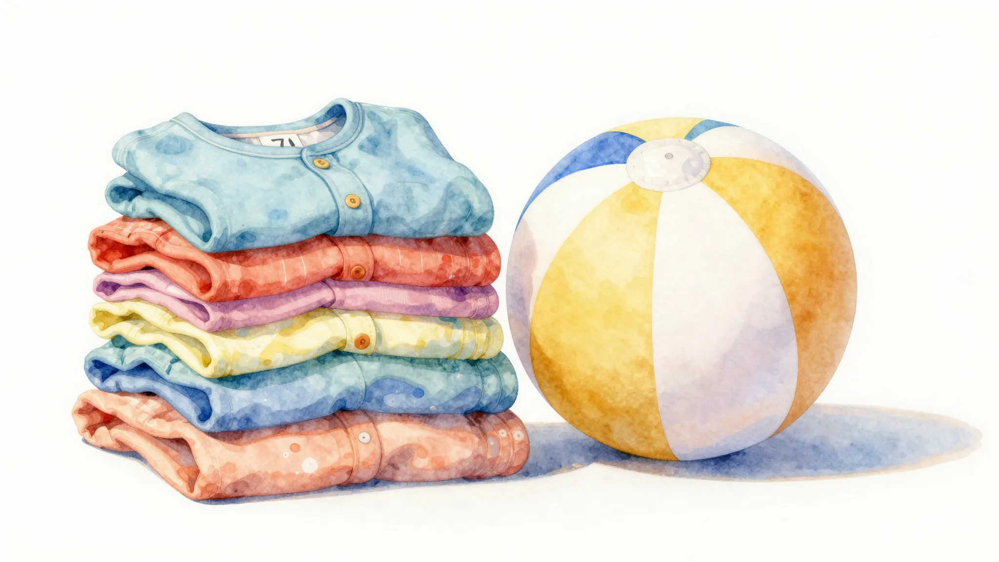 Watercolor style. A stack of colorful folded children's clot...