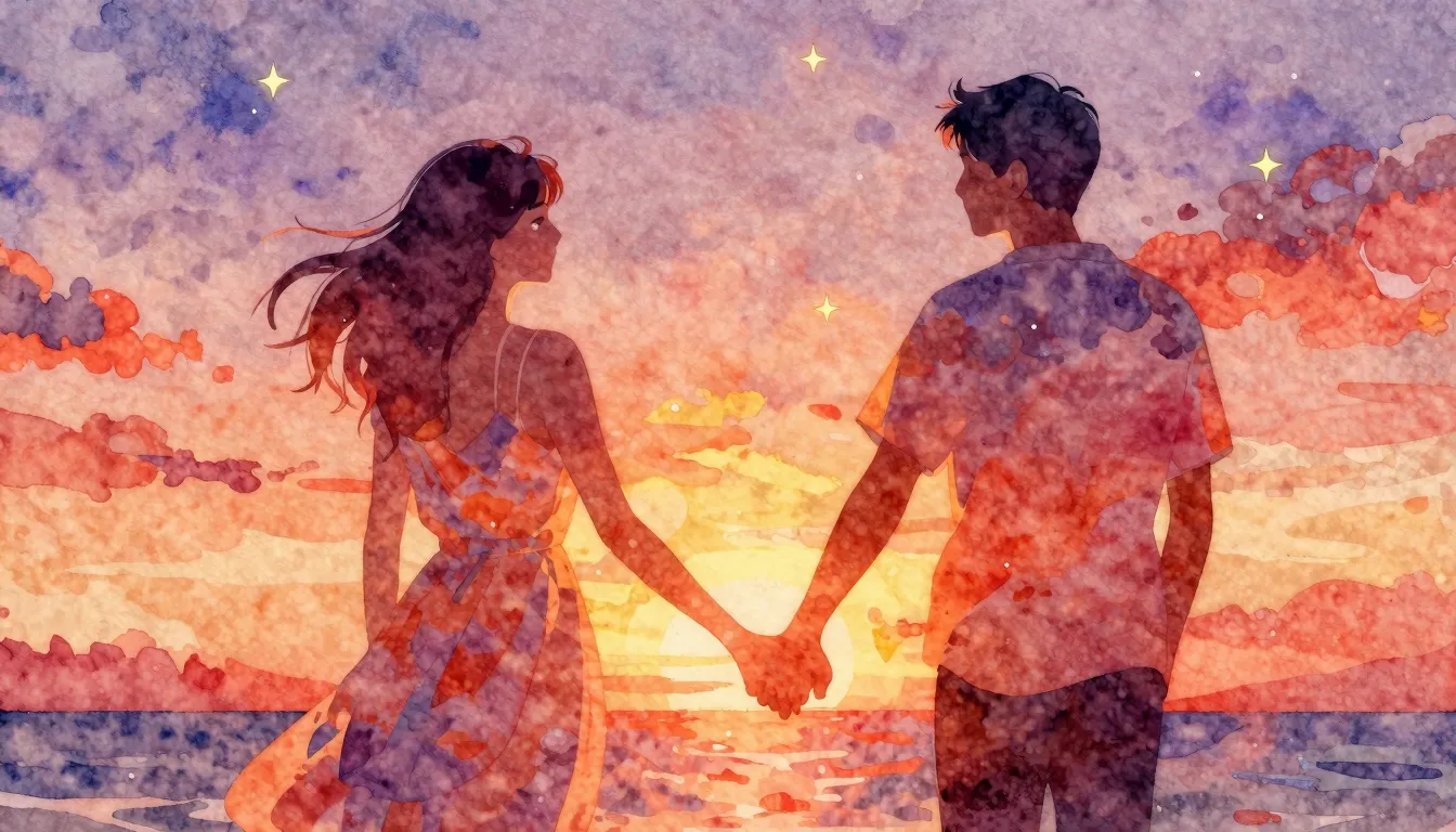 Vibrant watercolor style. Romantic pop song cover. Abstract,...