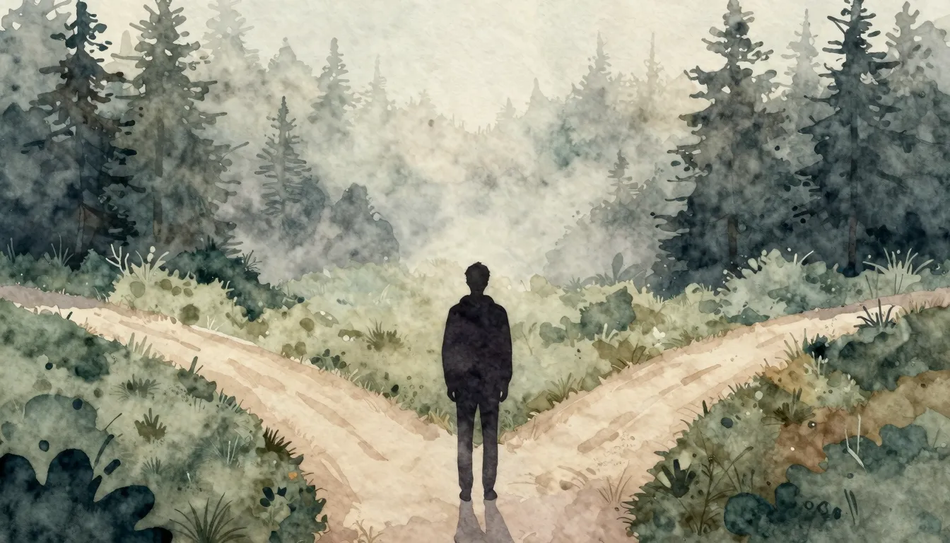 Watercolor style. A silhouette of a person standing at a cro...