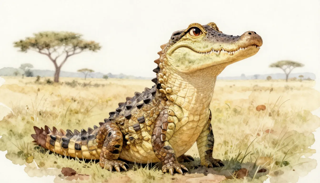 Watercolor style. A surreal animal: a crocodile with soft br...