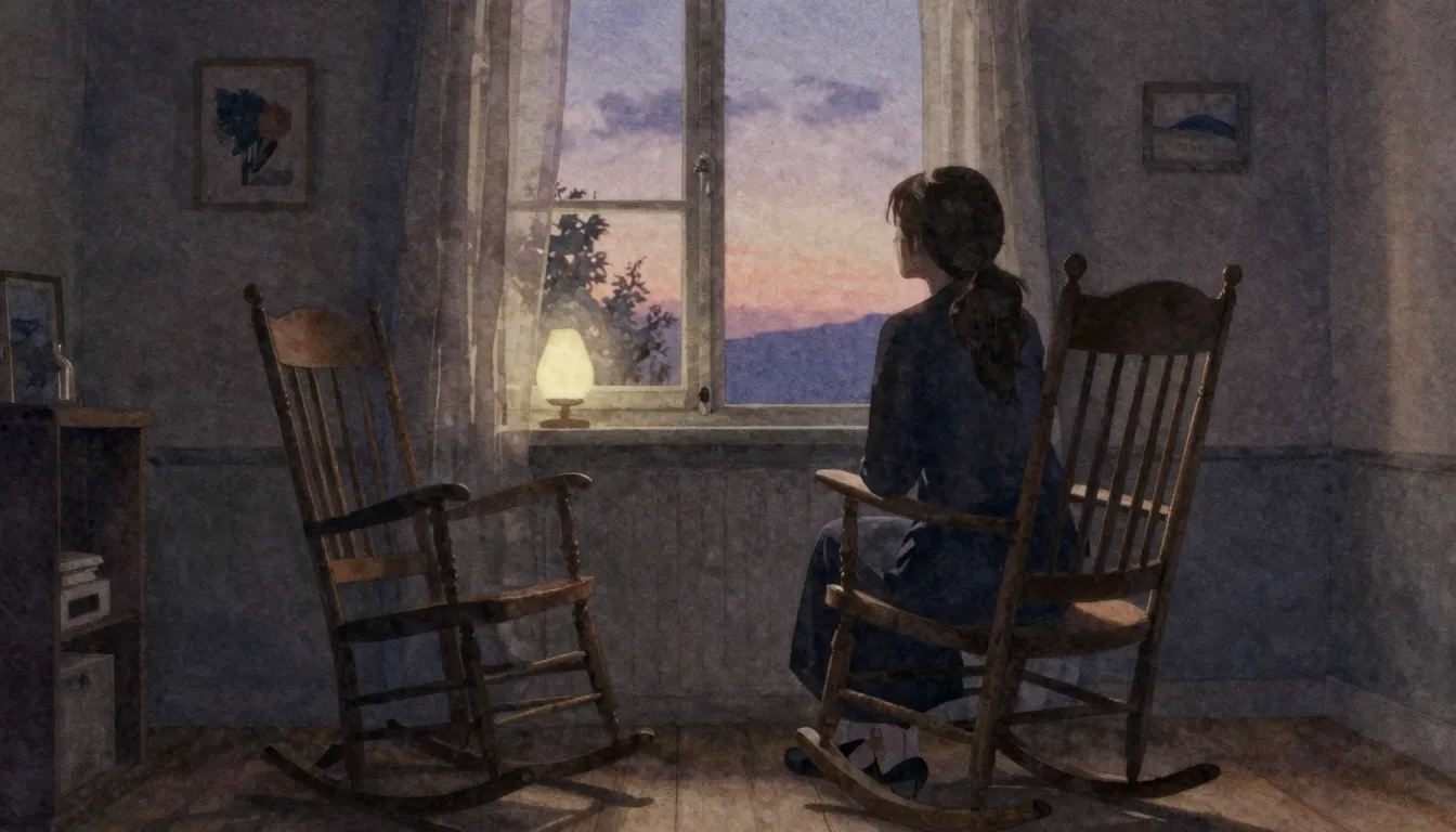 Watercolor style. A silhouette of a woman looking out a wind...