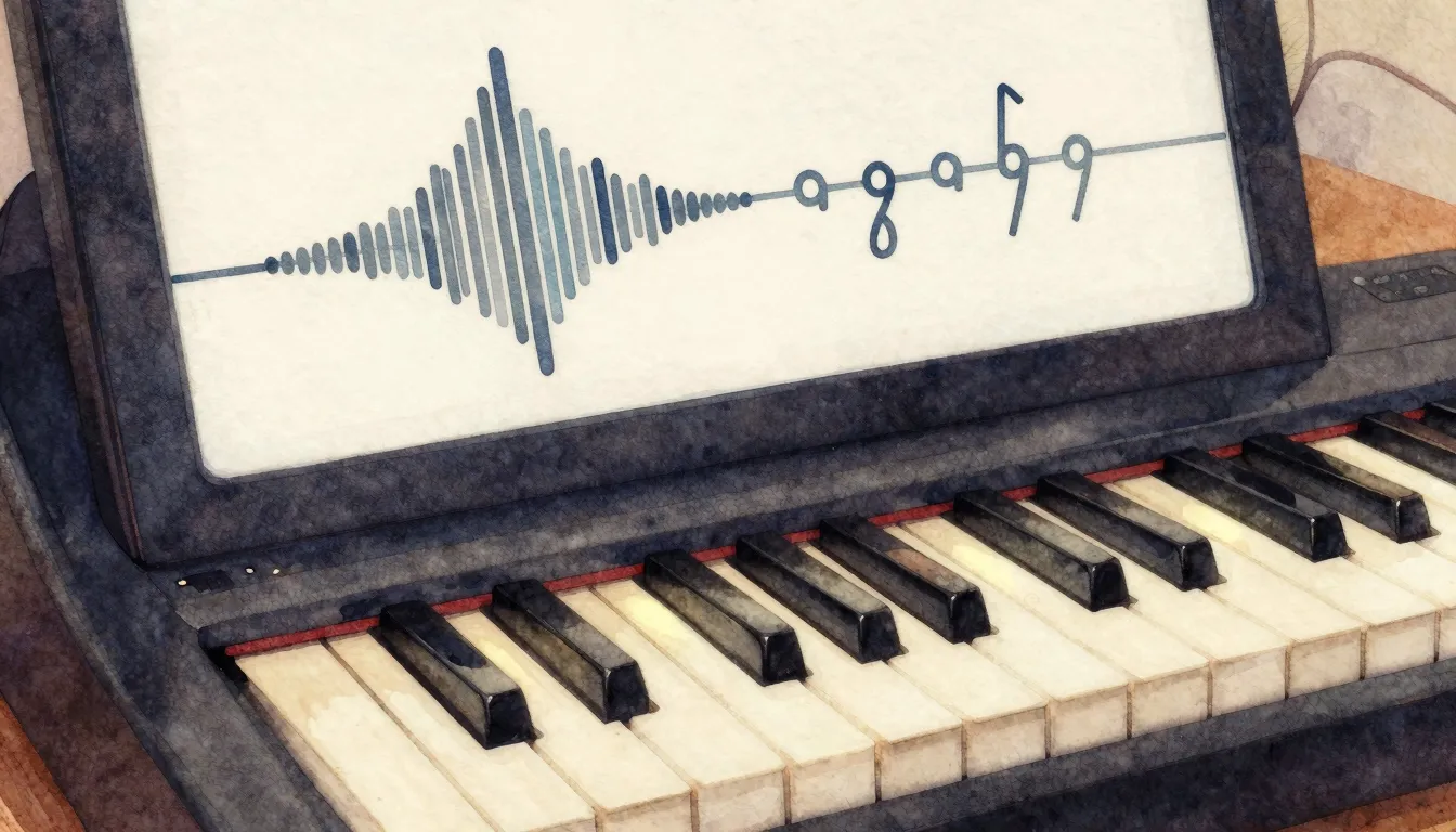 Watercolor style. A close-up of a vintage-style keyboard wit...