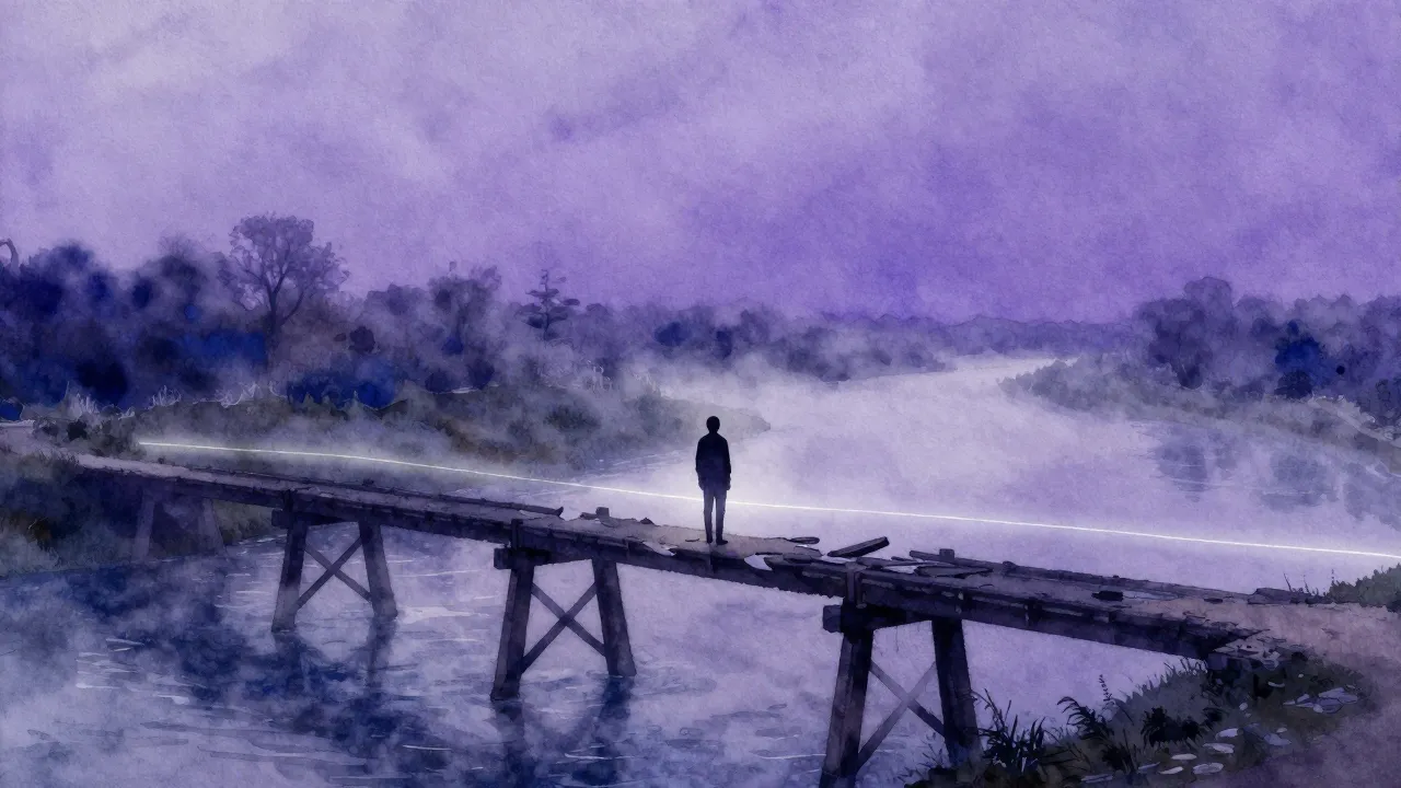 Watercolor style. A silhouette of a person standing on a bro...