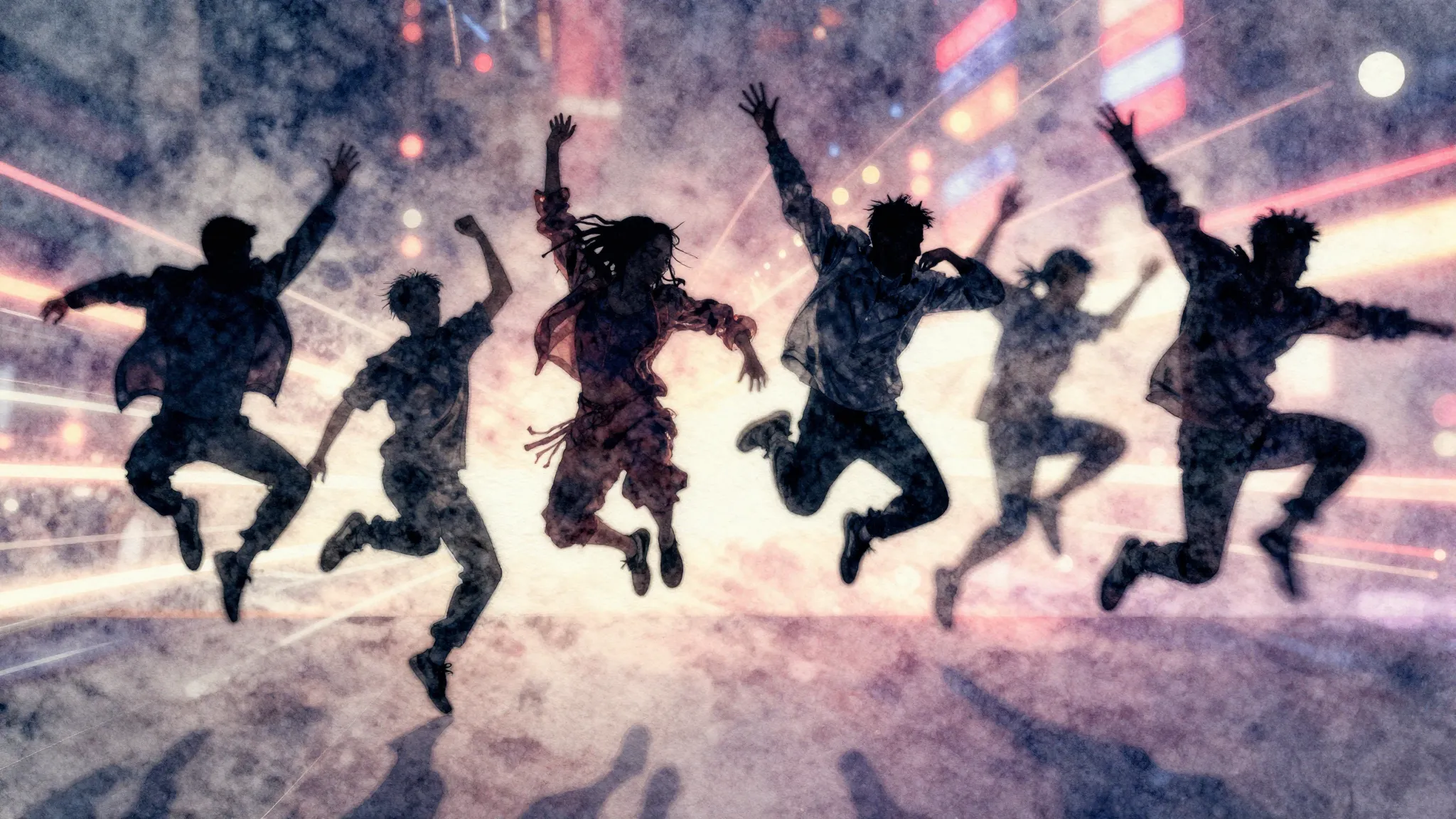 Watercolor style. Dynamic silhouettes of dancers in traditio...