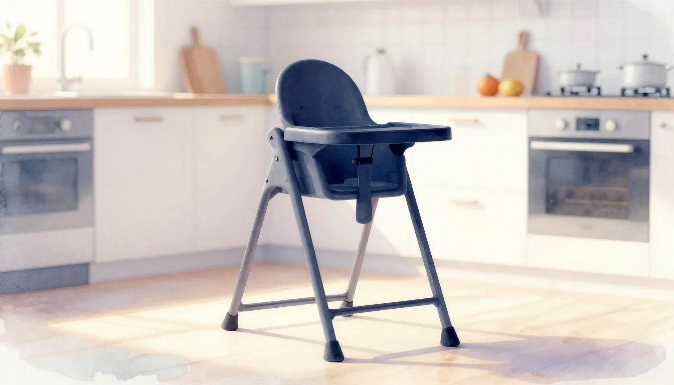 Watercolor style. A silhouette of a baby high chair in a bri...