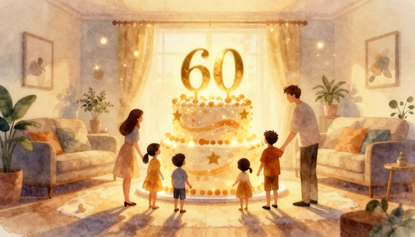 Watercolor style. A warm living room with a large glowing ca...