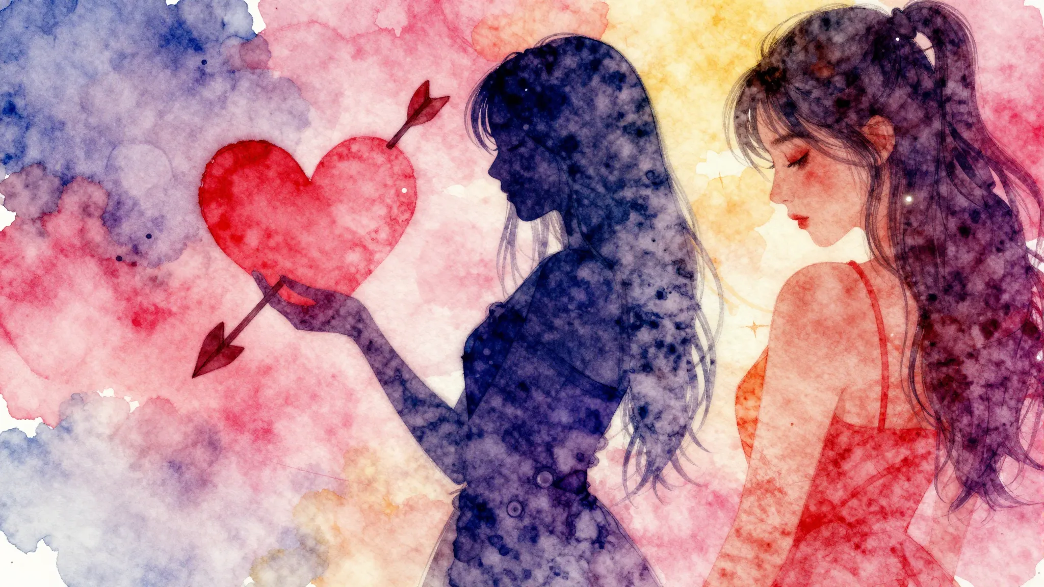 Vibrant watercolor style. K-Pop album cover, vibrant, romant...