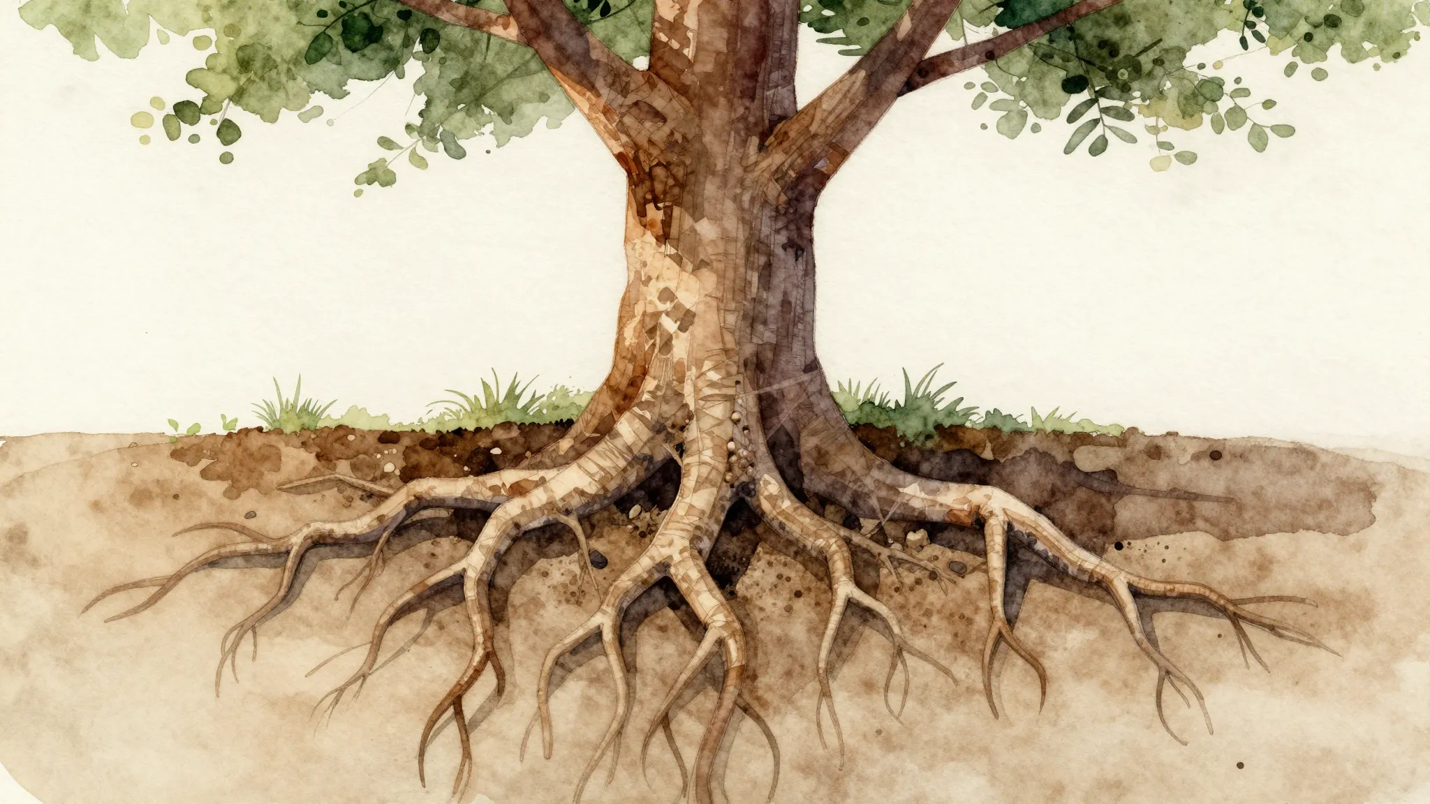 Watercolor style. An abstract image of a tree with deep, str...