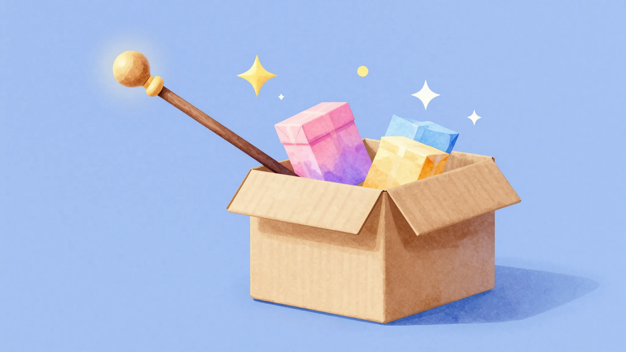 Watercolor style. Minimalist 3D composition of a magic wand ...