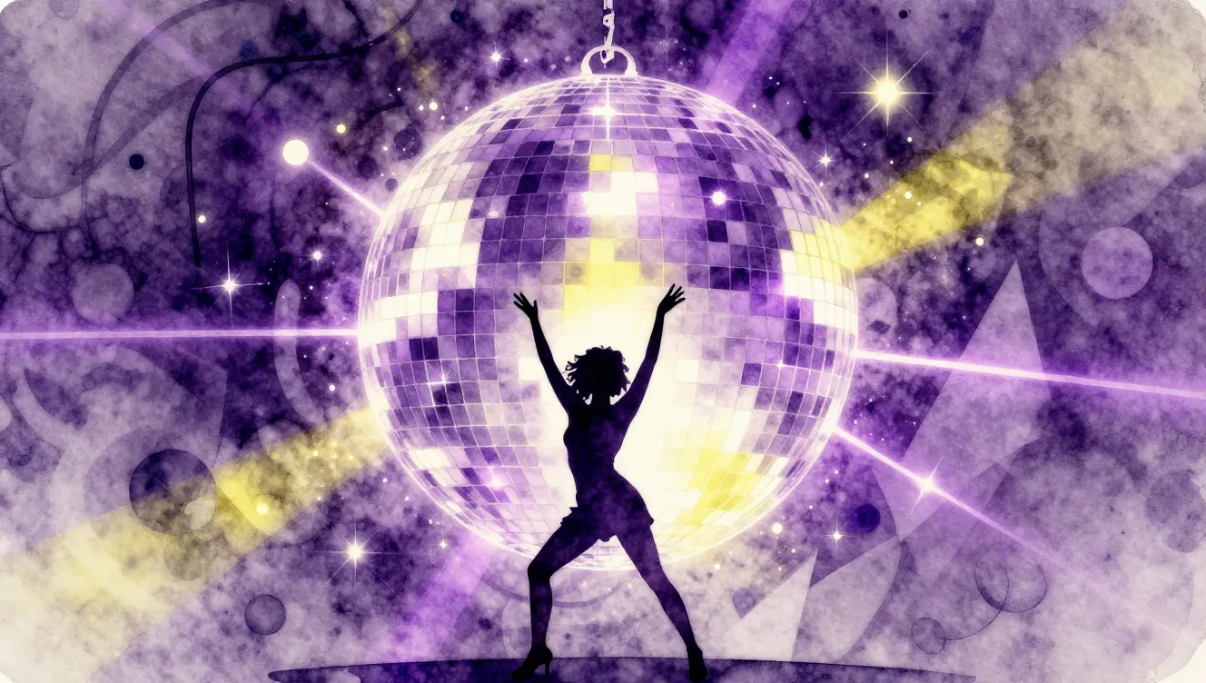 Watercolor style. Silhouette of a person dancing under a gia...
