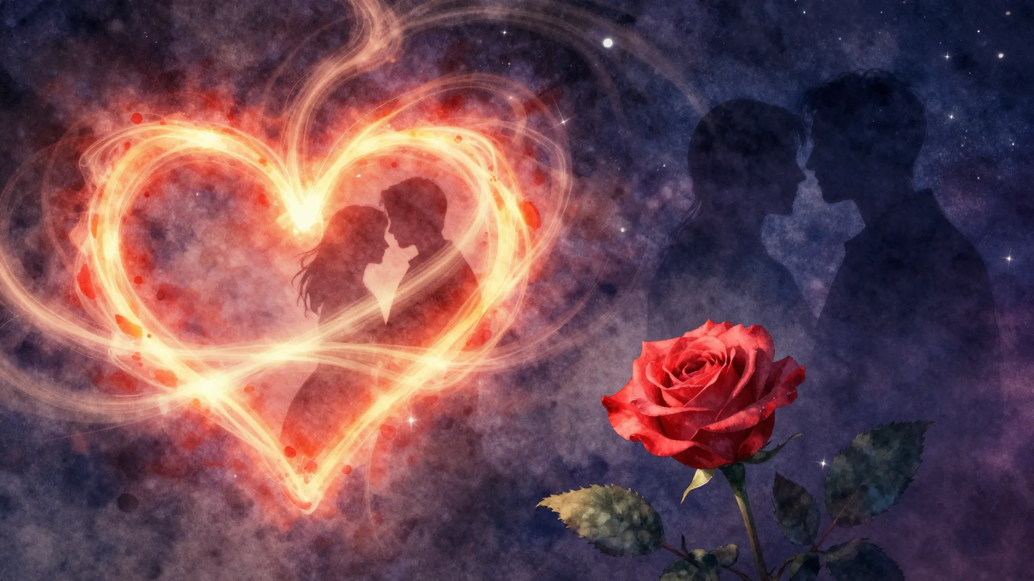 Vibrant watercolor style. Rock ballad album cover. Romantic,...