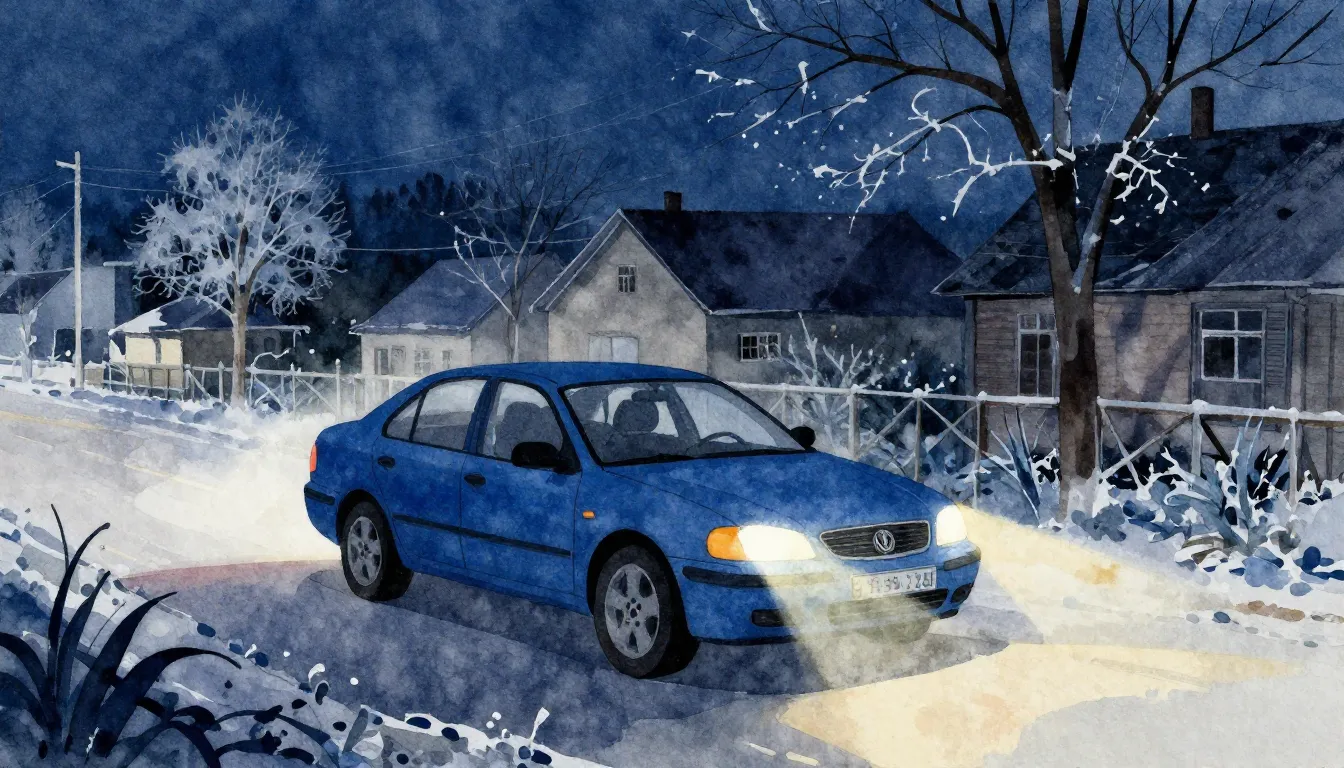 Watercolor style. Night scene in a small village, silhouette...