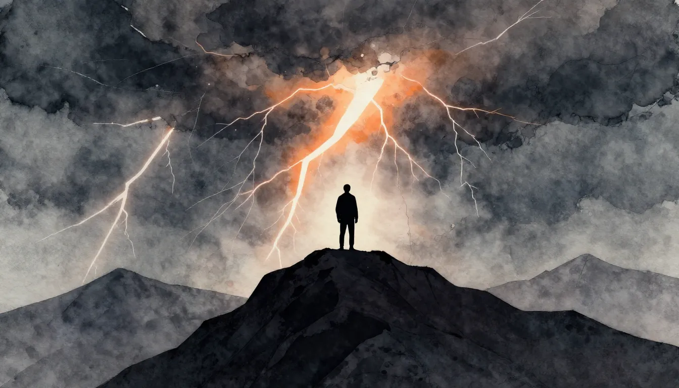 Watercolor style. Dark silhouette of a person standing on a ...