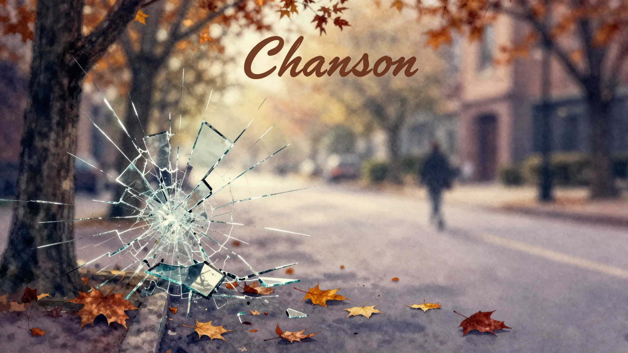 Vibrant watercolor style. "Chanson album cover: melancholic,...