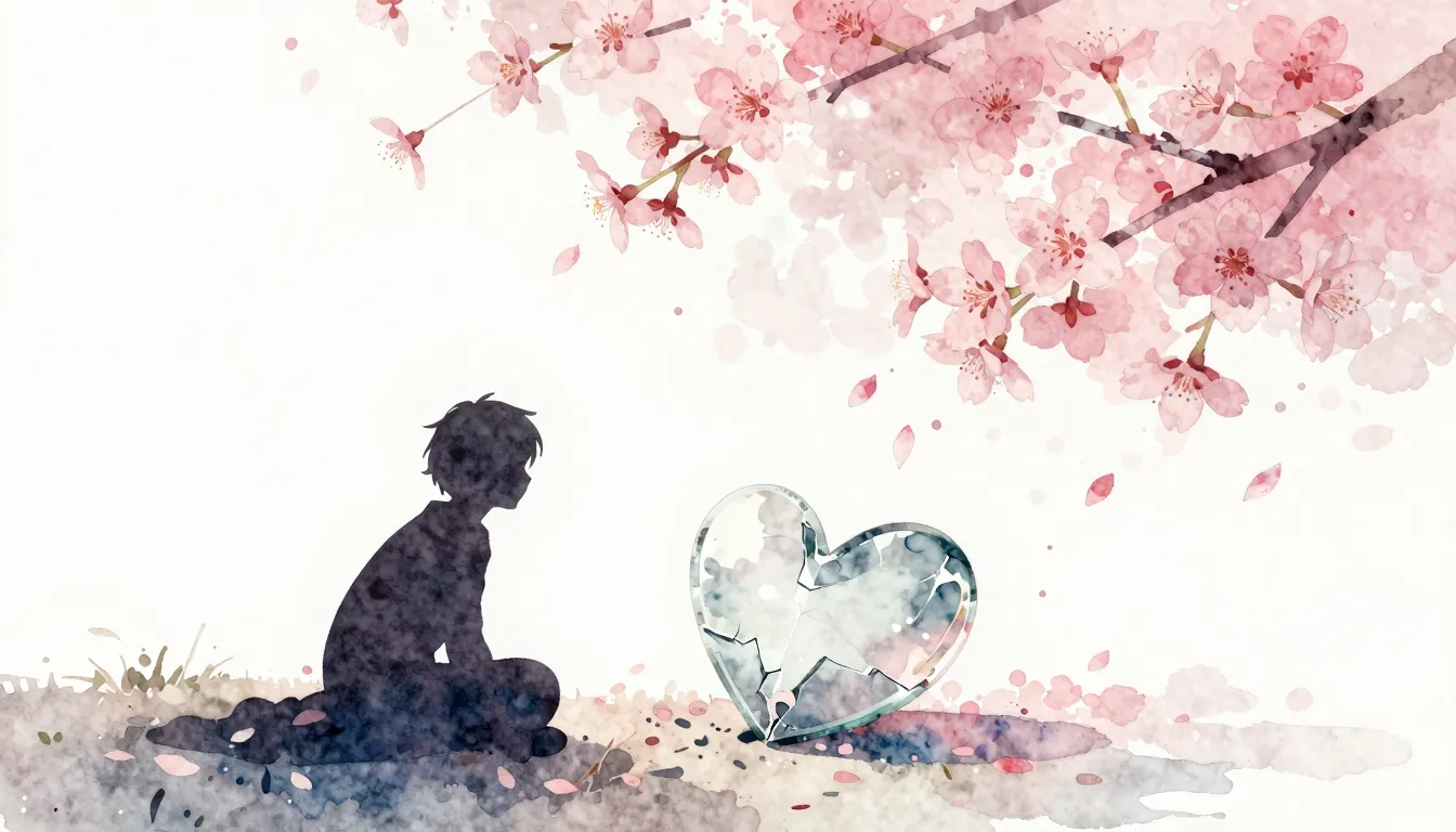 Watercolor style. A silhouette of a person looking at a shat...