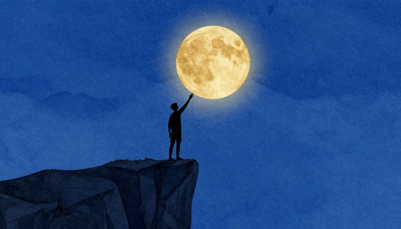 Watercolor style. A dark silhouette of a person standing on ...