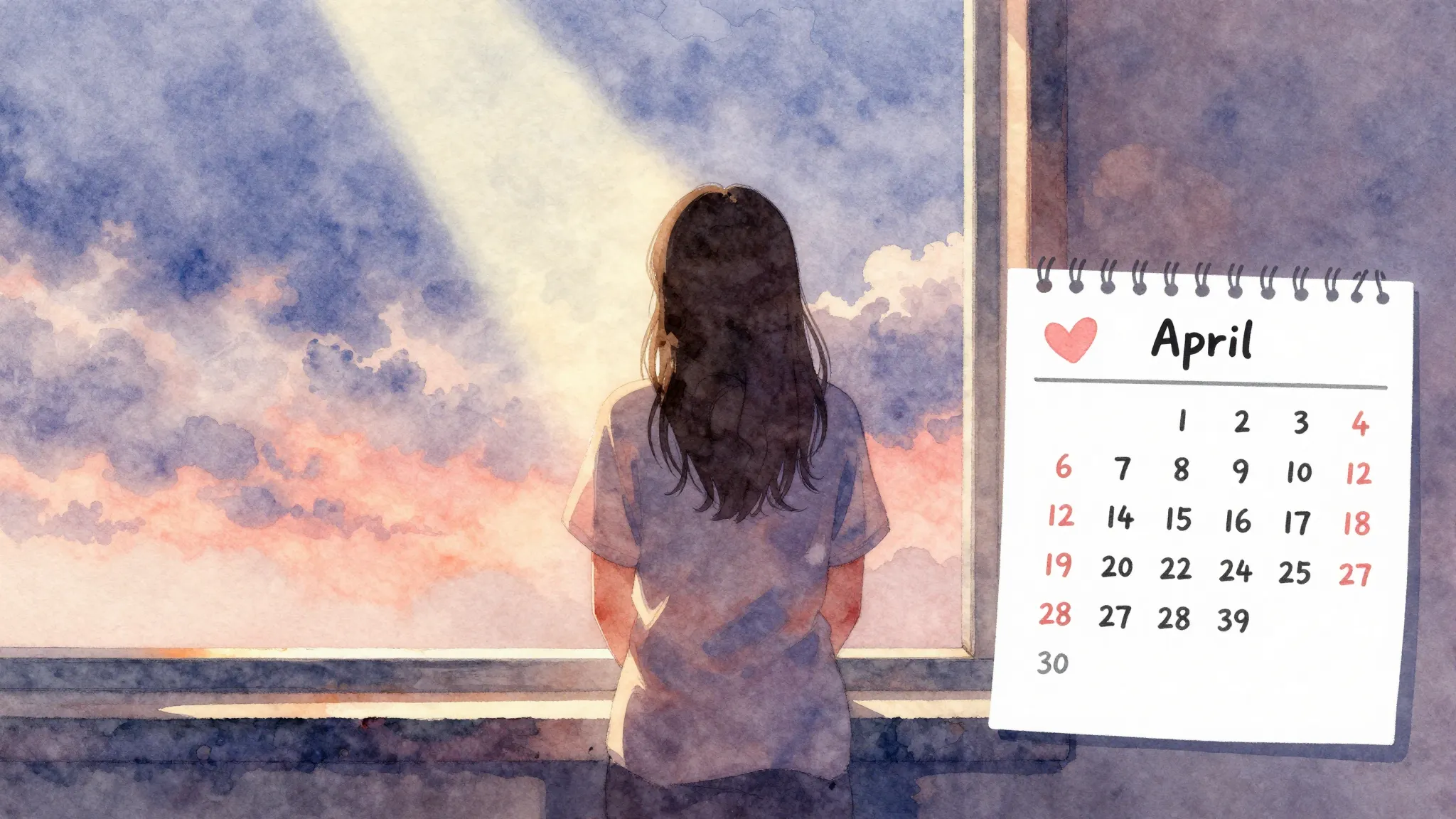 Vibrant watercolor style. A mother's silhouette waiting by a...