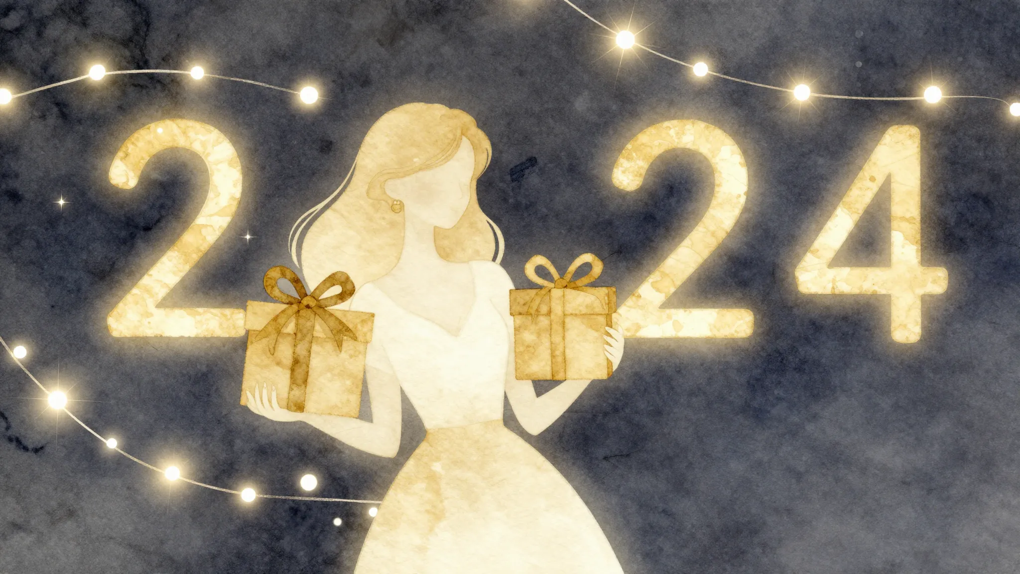 Watercolor style. A silhouette of a charming woman holding a...