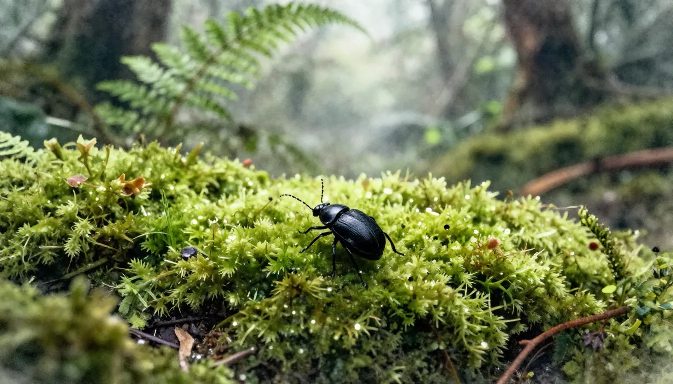 Watercolor style. A silhouette of a tiny beetle hiding under...
