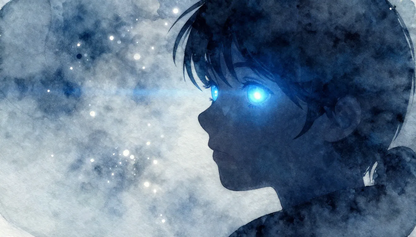 Watercolor style. A close-up silhouette of a person looking ...