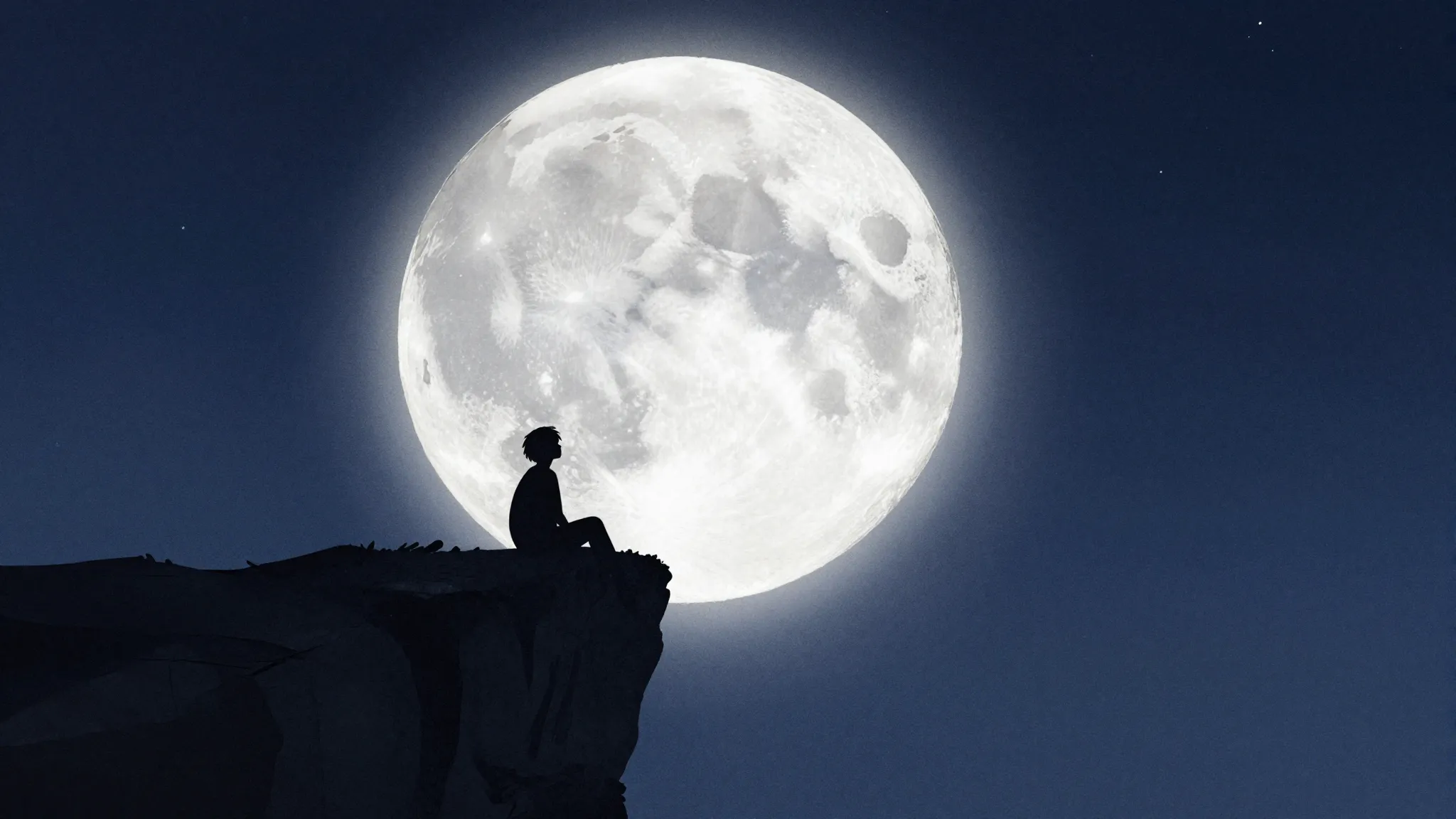 Watercolor style. A dark silhouette of a lonely figure sitti...