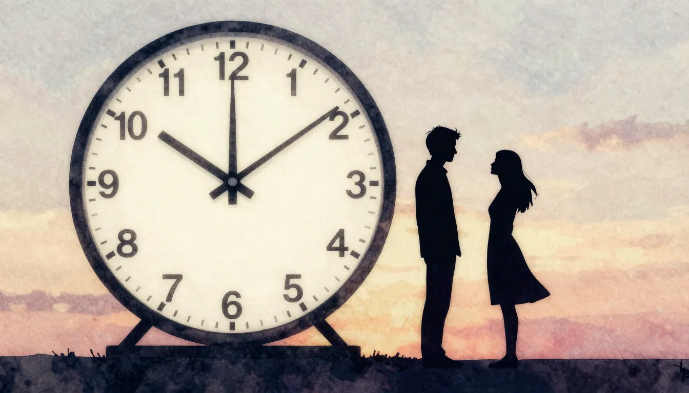 Watercolor style. Two silhouettes of a couple standing near ...