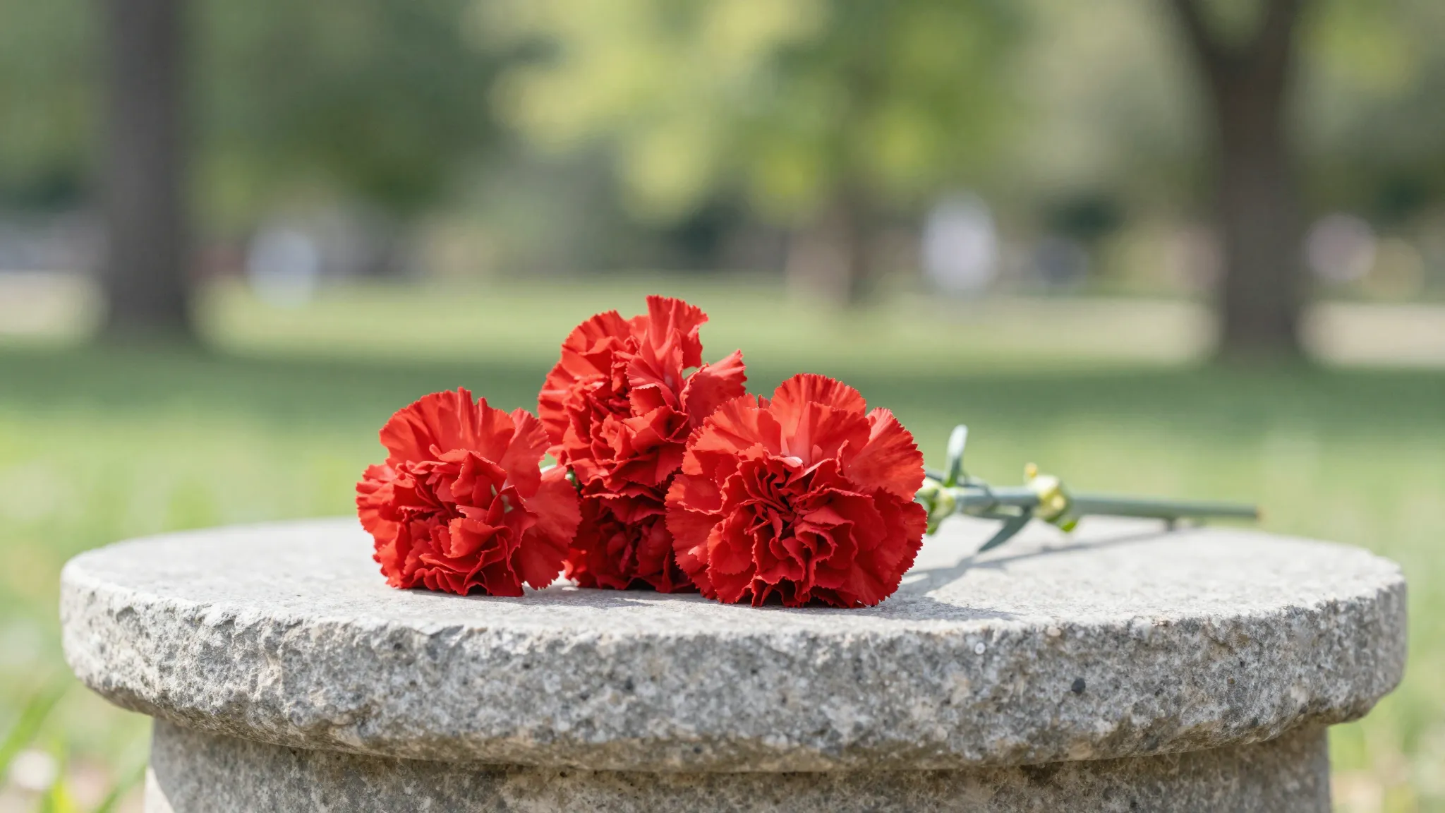Watercolor style. A close-up of bright red carnations lying ...