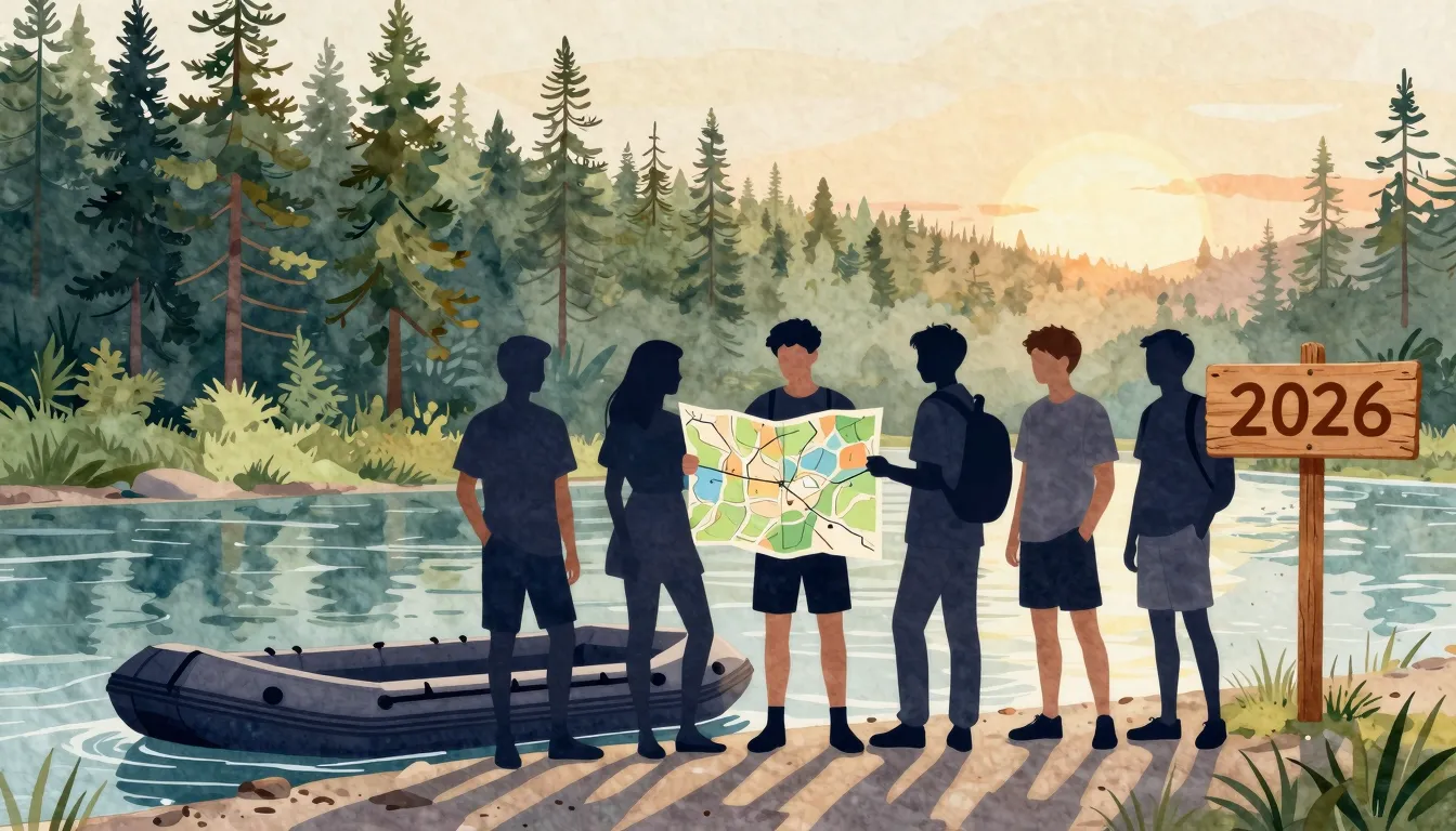 Watercolor style. Silhouettes of five teenagers standing on ...