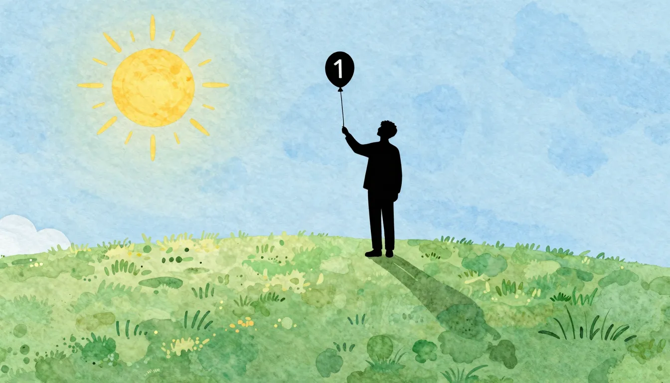 Watercolor style. A silhouette of a person standing on a gre...