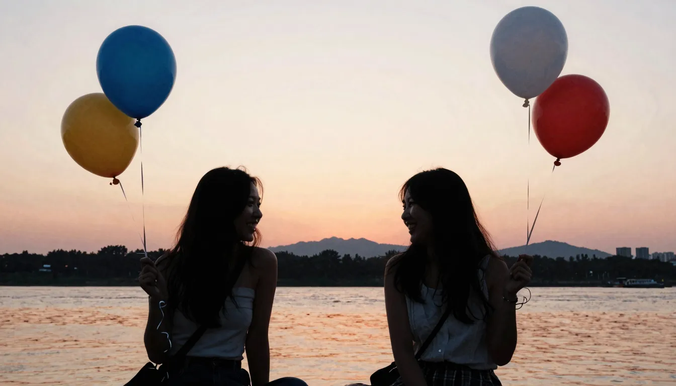 Watercolor style. Silhouettes of two female friends laughing...