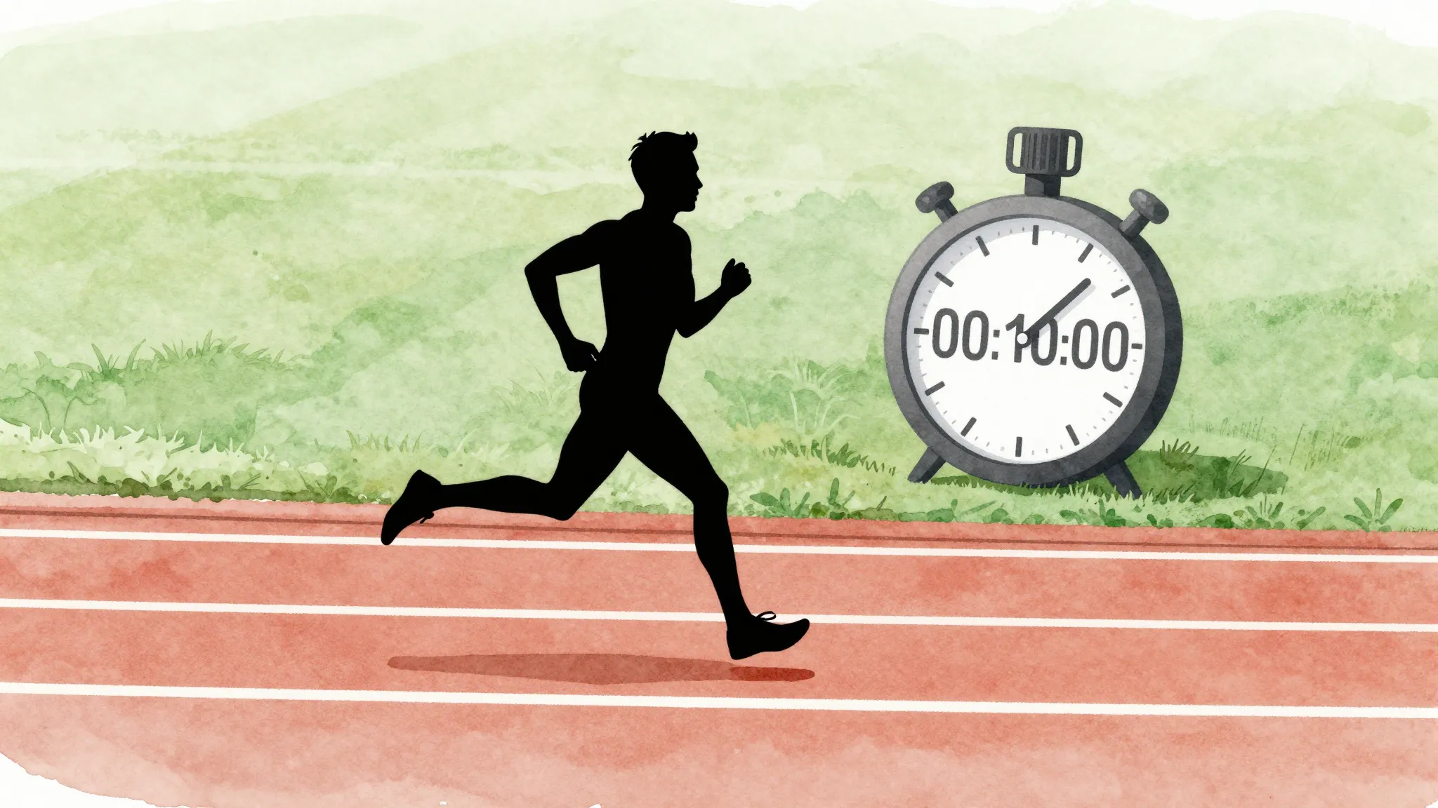 Watercolor style. Minimalist silhouette of a runner on a tra...