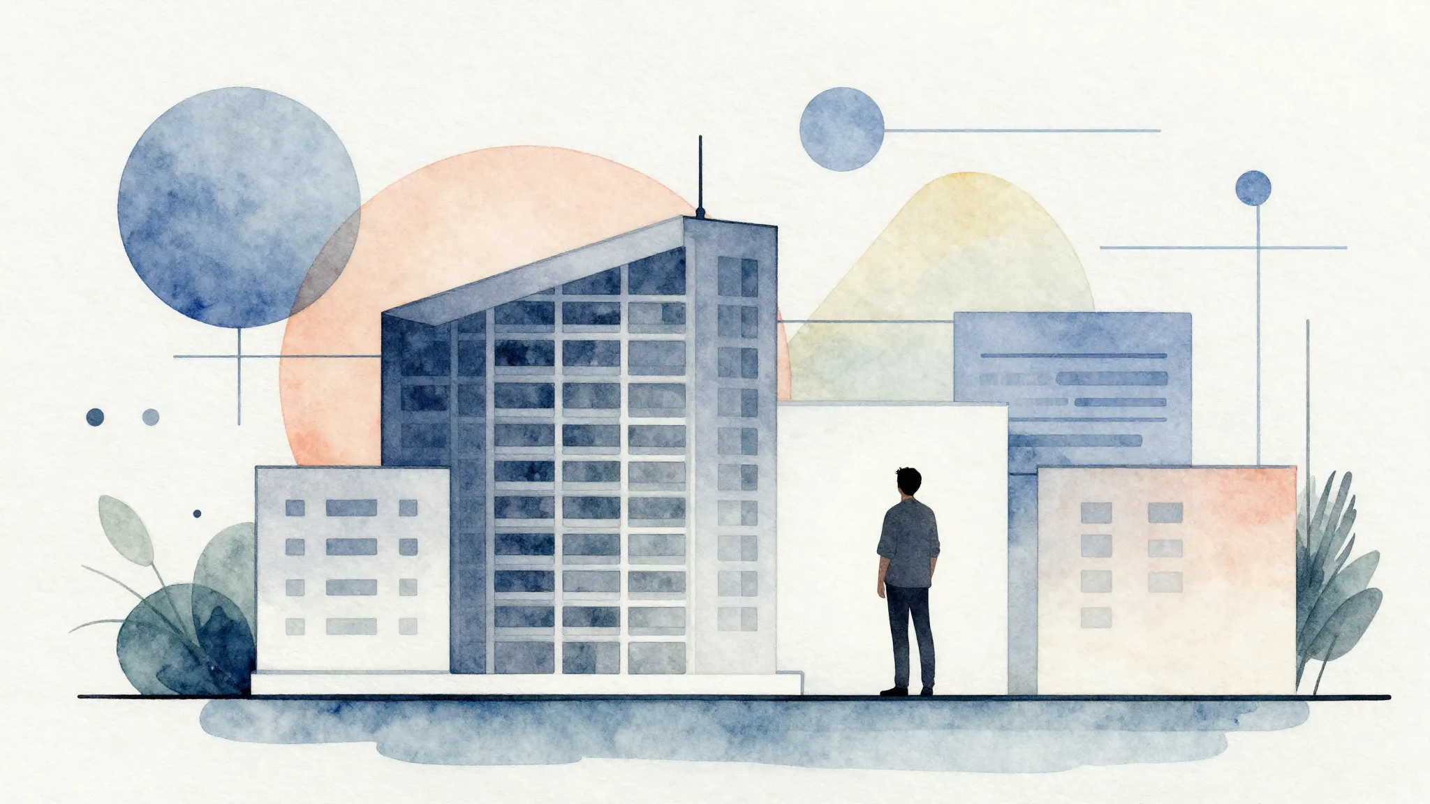 Watercolor style. Abstract architectural composition with ge...