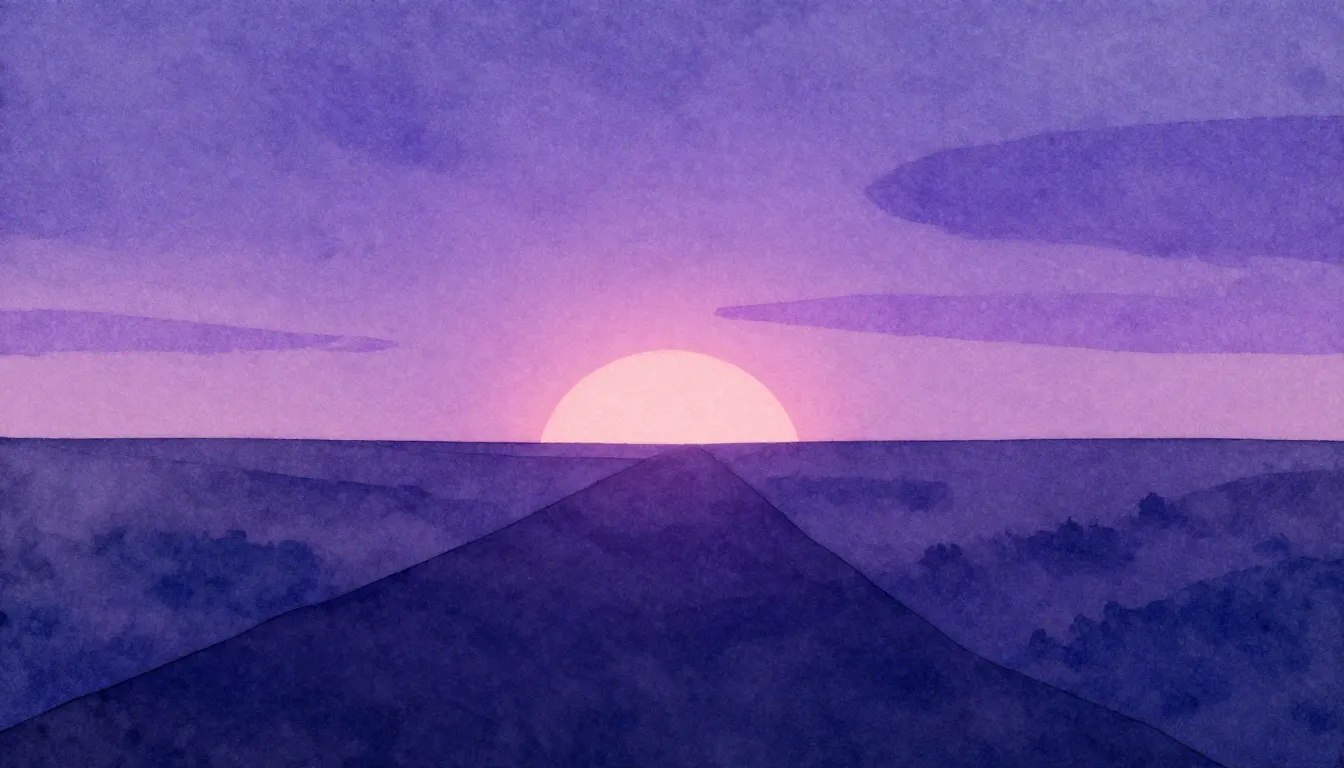 Watercolor style. Abstract neon sunset with two diverging si...