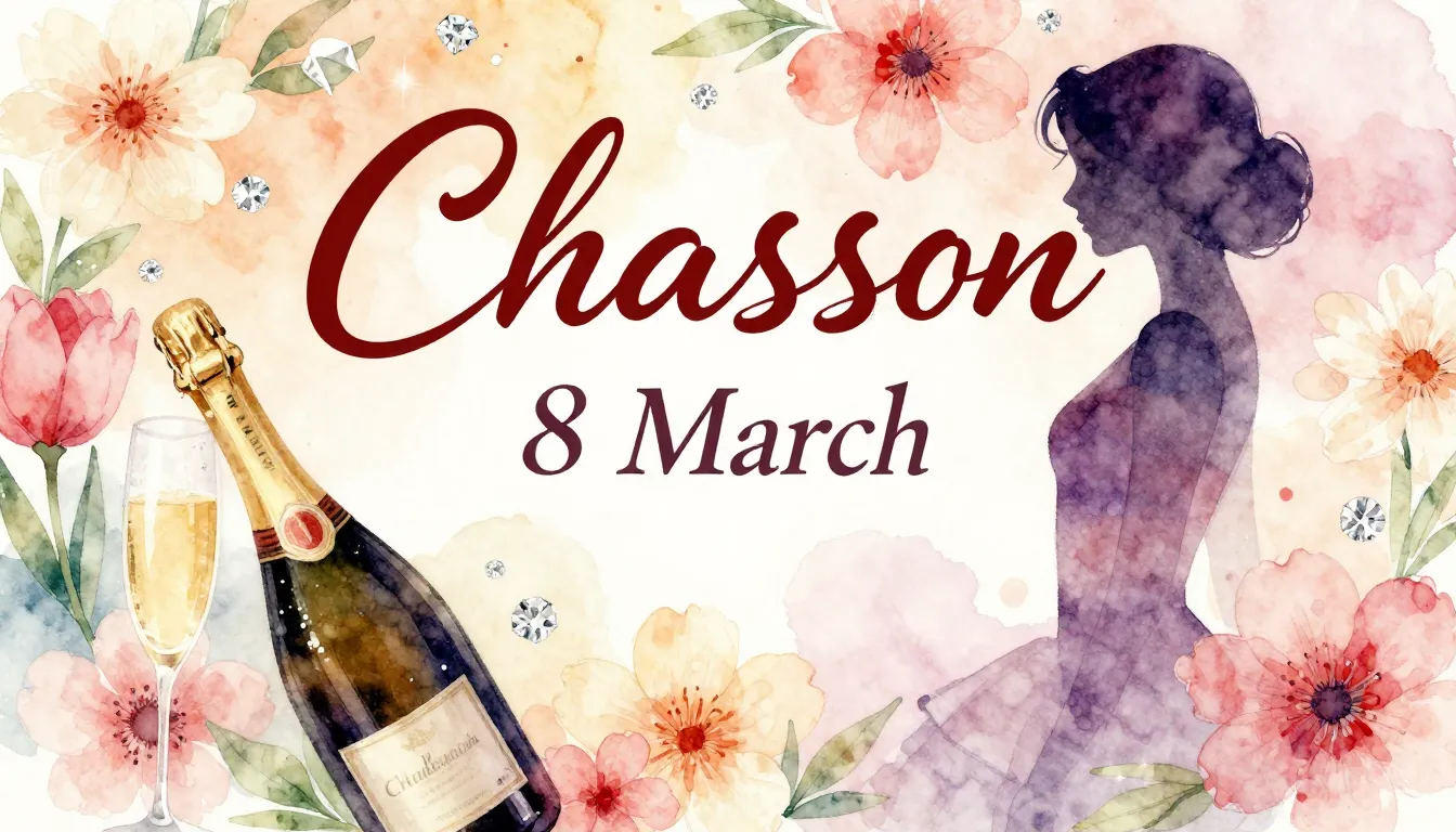 Vibrant watercolor style. Chanson song cover: "8 March" them...