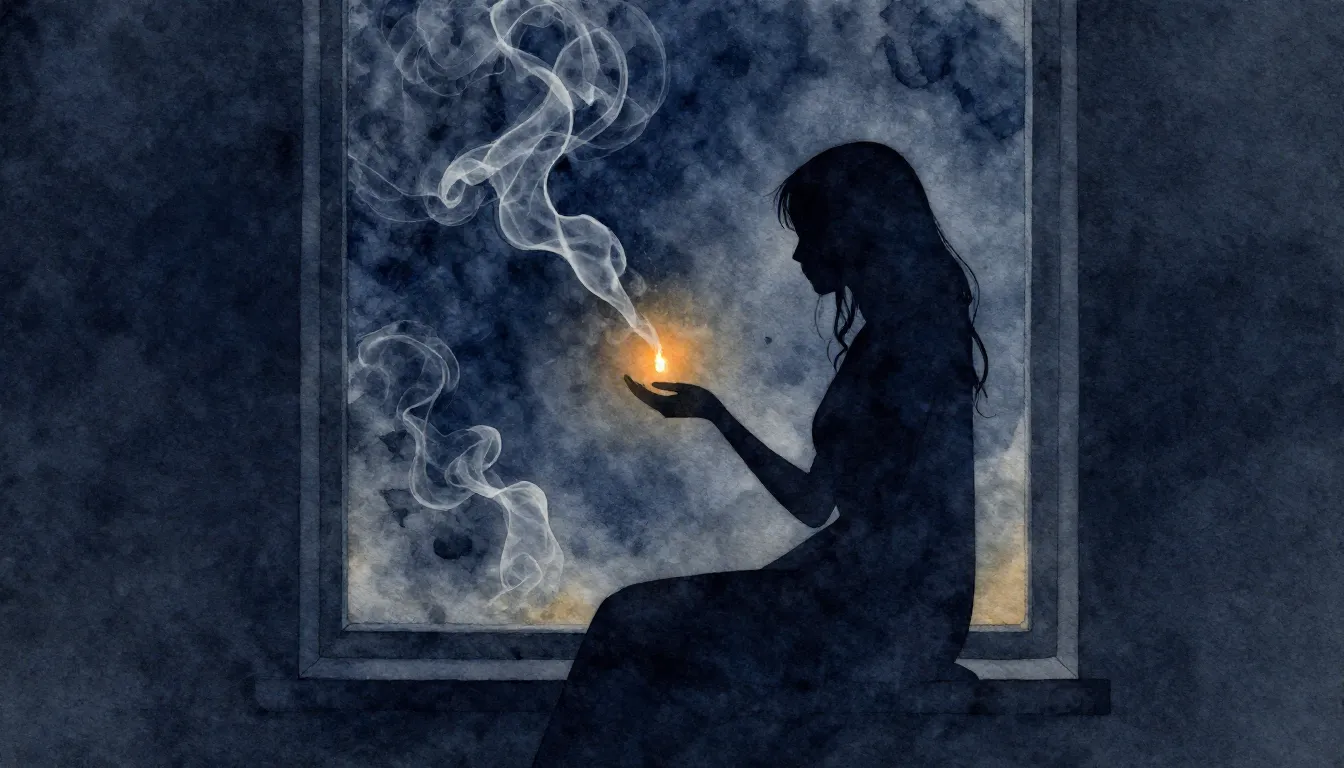 Watercolor style. Silhouette of a woman sitting by a window ...