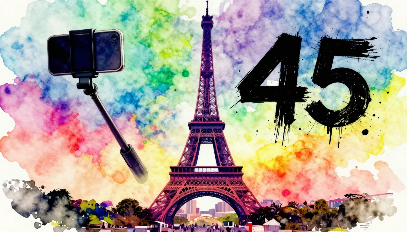 Vibrant watercolor style. Punk rock album cover: Eiffel Towe...