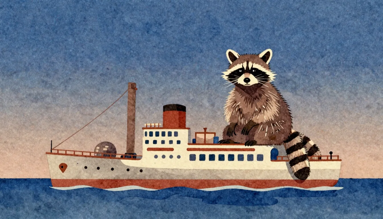 Vibrant watercolor style. A raccoon sitting on a vintage ste...